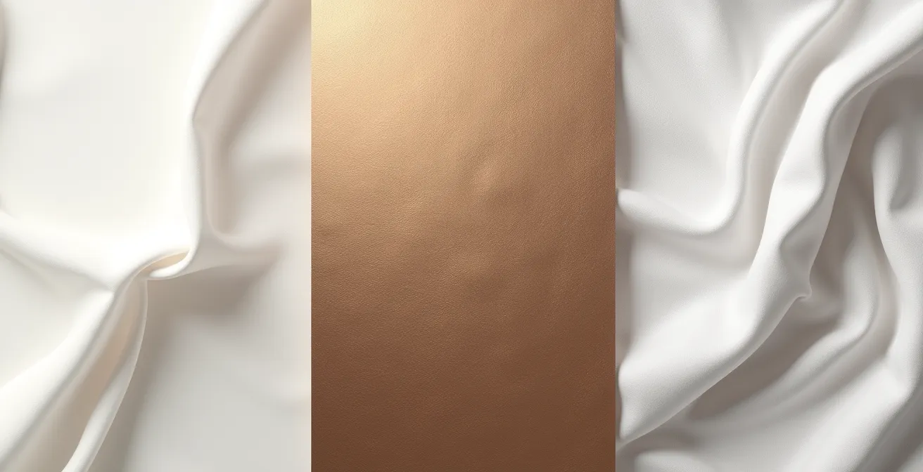 Trois échantillons de papiers décoratifs imitant la céramique lisse, le métal oxydé et le tissu plissé