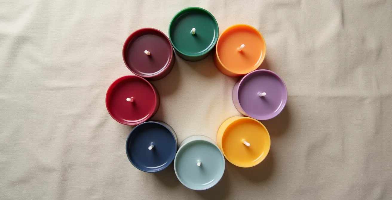 Arrangement élégant de bougies colorées inspiré des régions françaises
