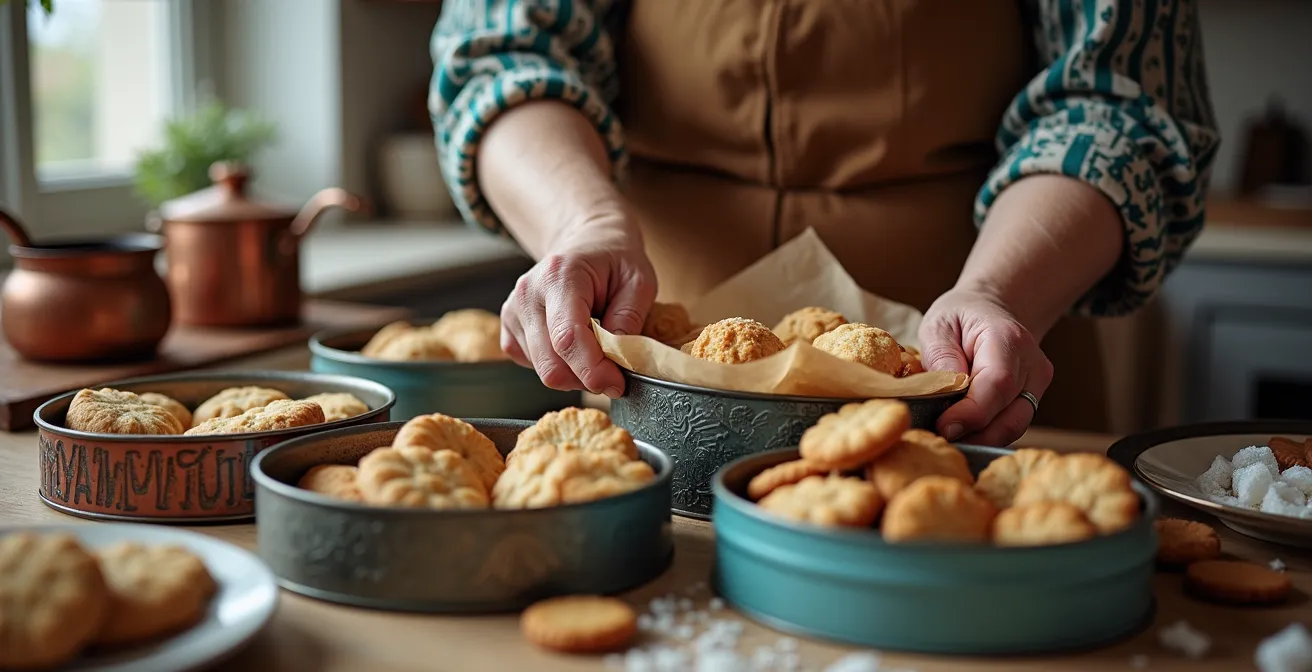 Système de conservation des biscuits de Noël dans des boîtes métalliques traditionnelles françaises