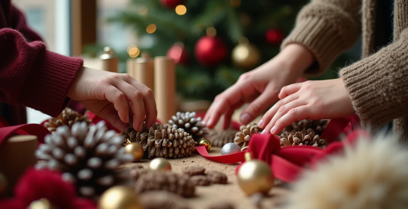 Station tactile interactive dans une boutique avec différentes textures de Noël à toucher