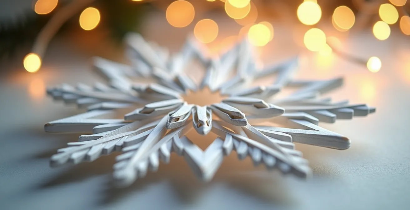 Gros plan sur un flocon de neige en papier 3D montrant la structure géométrique