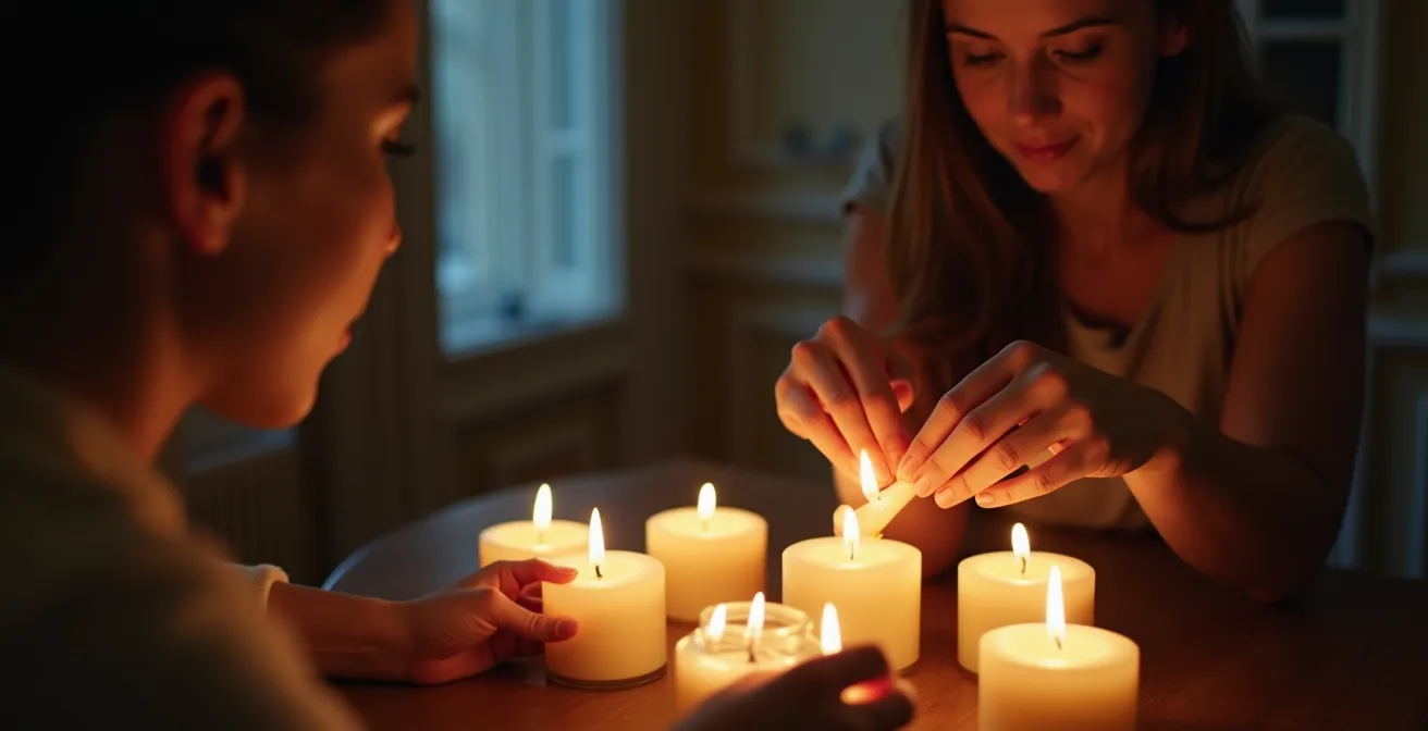 Composition harmonieuse de photophores variés créant un chemin lumineux dans un intérieur français