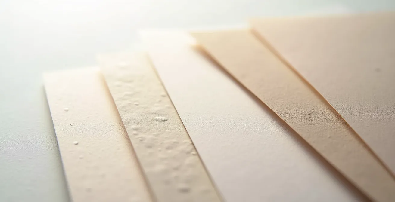 Échantillons de papiers d'exception disposés en éventail avec textures variées